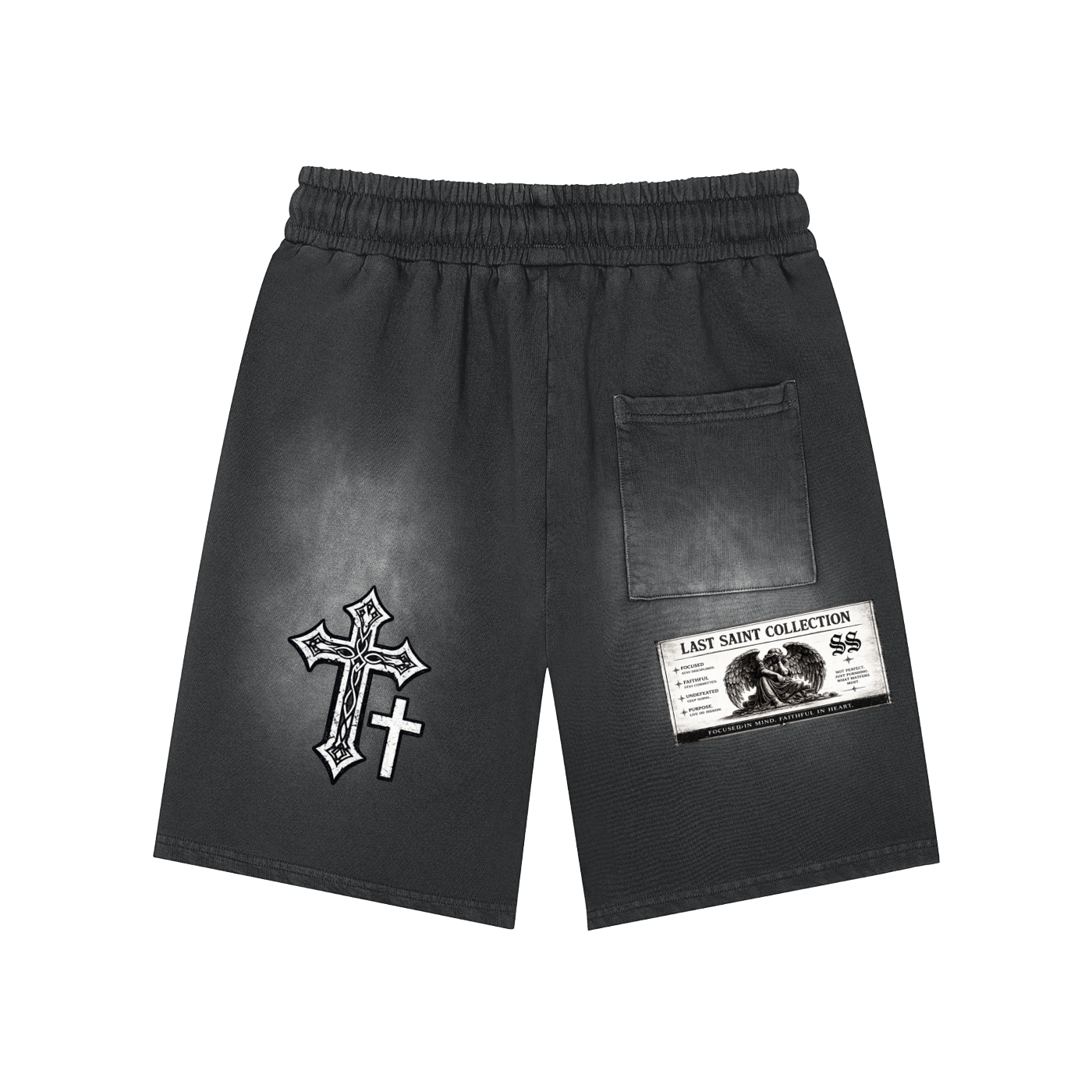 Rectangle Patch Monkey Washed Shorts