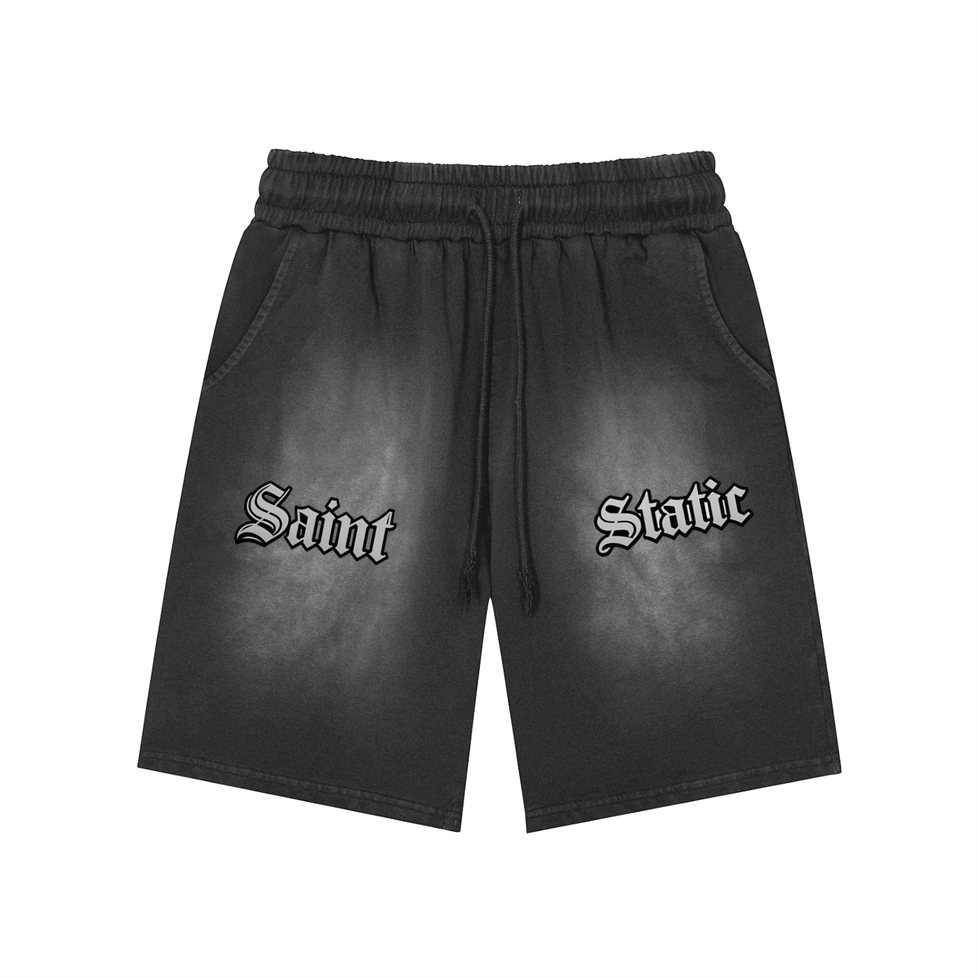 Rectangle Patch Monkey Washed Shorts