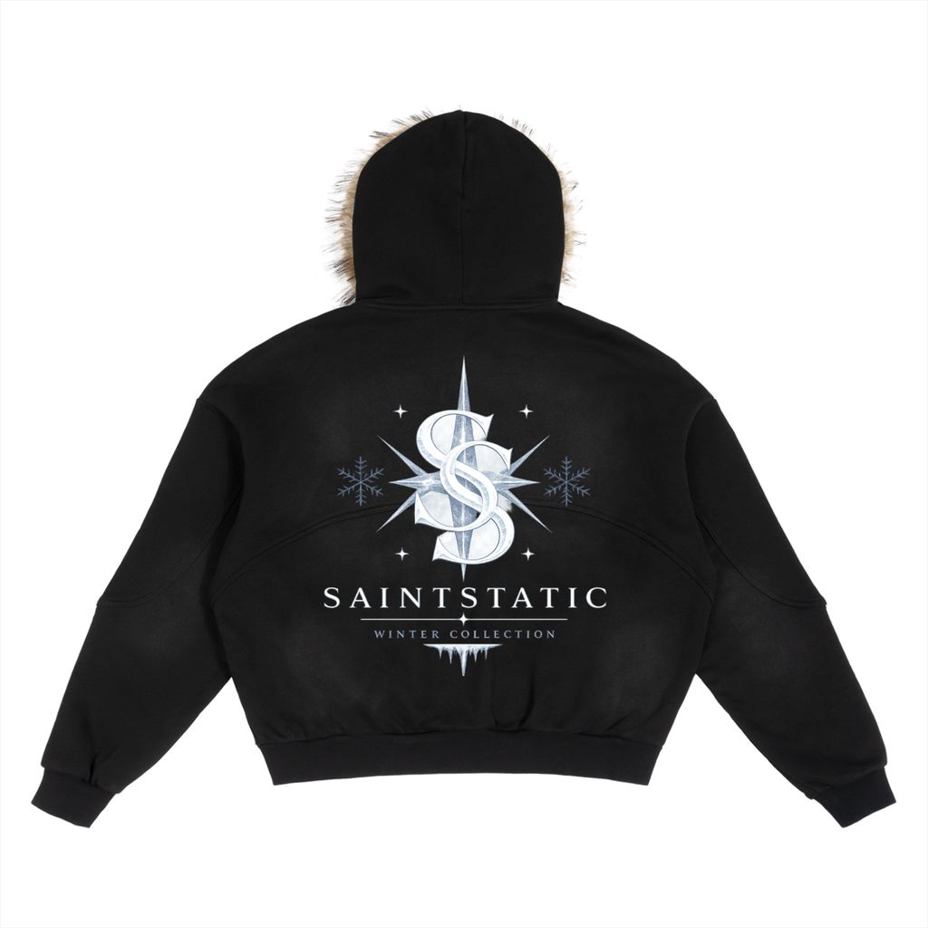 Sun Fade Boxy Detachable Fur Hoodie
