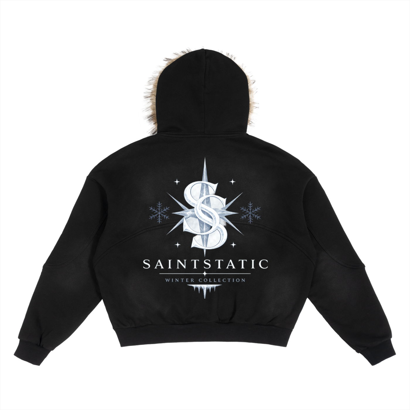 Sun Fade Boxy Detachable Fur Hoodie